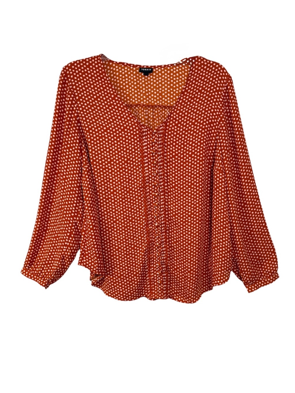 Torrid Polka Dot Blouse Size 2 2X Rust Orange Boho Peasant Top